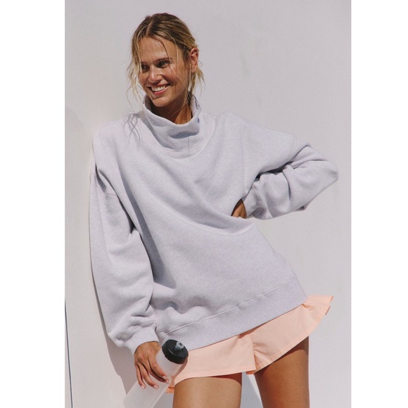 Free People Movement A Cut Above Mock Neck Pullover Sweatshirt Gray Medium NWT - Picture 1 of 9